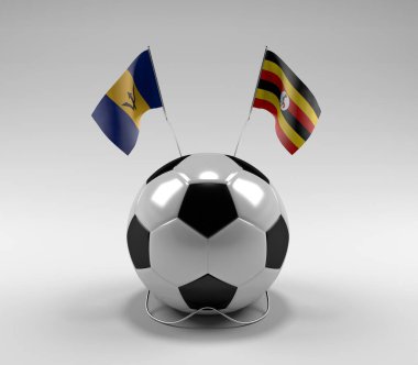 Barbados - Uganda Futbol Bayrakları, Beyaz Arkaplan - 3D Render