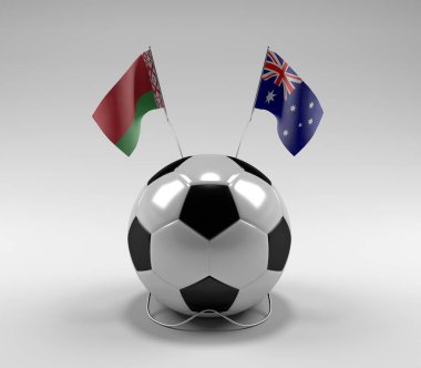 Belarus - Avustralya Futbol Bayrakları, Beyaz Arkaplan - 3D Render