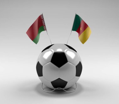Belarus - Kamerun Futbol Bayrakları, Beyaz Arkaplan - 3D Render