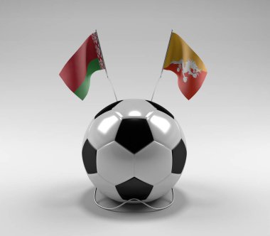 Belarus - Bhutan Futbol Bayrakları, Beyaz Arkaplan - 3D Render
