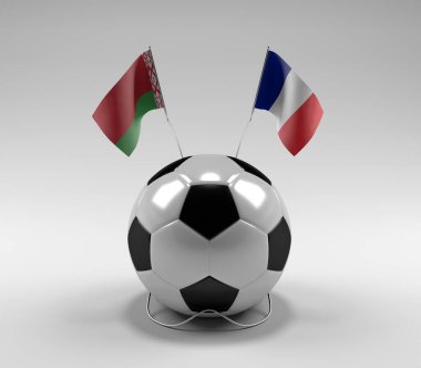 Belarus - Fransa Futbol Bayrakları, Beyaz Arkaplan - 3D Render