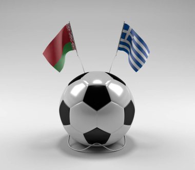 Belarus - Yunanistan Futbol Bayrakları, Beyaz Arkaplan - 3D Render