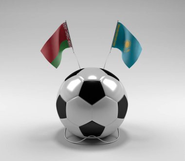 Belarus - Kazakistan Futbol Bayrakları, Beyaz Arkaplan - 3D Render