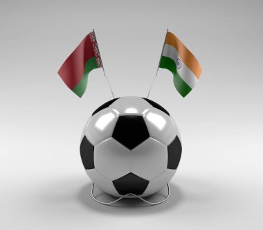 Belarus - Hindistan Futbol Bayrakları, Beyaz Arkaplan - 3D Render
