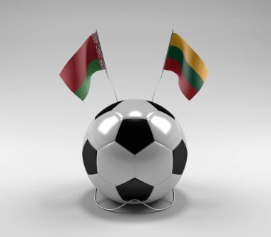 Belarus - Litvanya Futbol Bayrakları, Beyaz Arkaplan - 3D Render