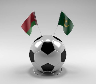Belarus - Moritanya Futbol Bayrakları, Beyaz Arkaplan - 3D Render