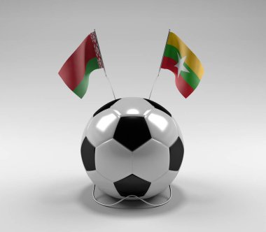 Belarus - Myanmar Futbol Bayrakları, Beyaz Arkaplan - 3D Render
