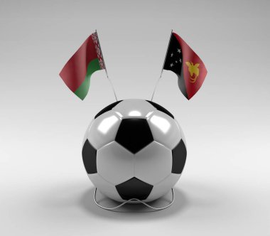 Belarus - Papua-Yeni-Gine Futbol Bayrakları, Beyaz Arkaplan - 3D Render