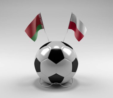 Belarus - Polonya Futbol Bayrakları, Beyaz Arkaplan - 3D Render