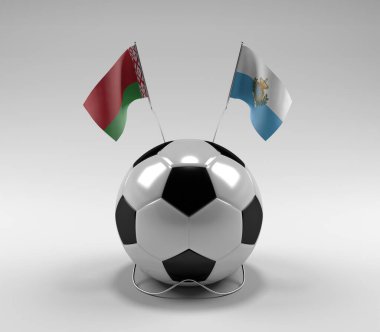 Belarus - San-Marino Futbol Bayrakları, Beyaz Arkaplan - 3D Render