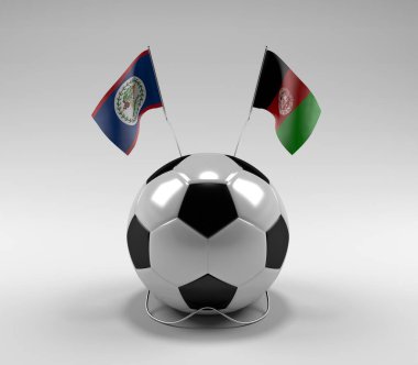 Belize - Afganistan Futbol Bayrakları, Beyaz Arkaplan - 3D Render