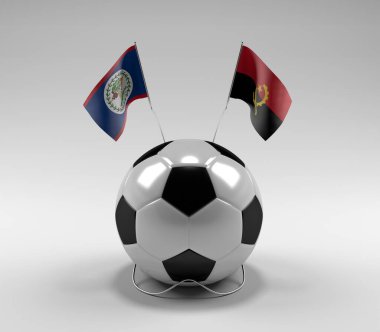 Belize - Angola Futbol Bayrakları, Beyaz Arkaplan - 3D Render