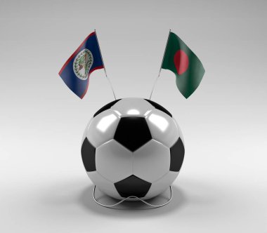 Belize - Bangladeş Futbol Bayrakları, Beyaz Arkaplan - 3D Render