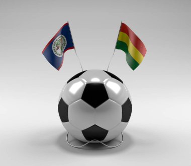 Belize - Bolivya Futbol Bayrakları, Beyaz Arkaplan - 3D Render