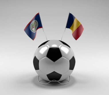 Belize - Çad Futbol Bayrakları, Beyaz Arkaplan - 3D Render
