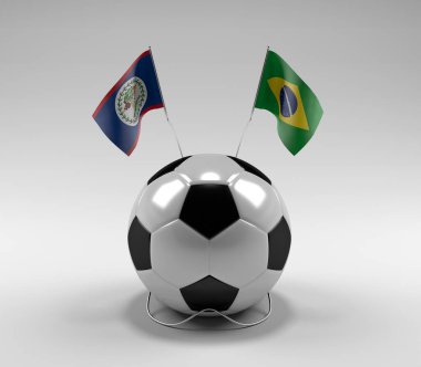 Belize - Brezilya Futbol Bayrakları, Beyaz Arkaplan - 3D Render