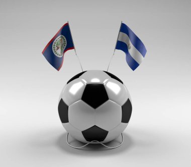 Belize - El-Salvador Futbol Bayrakları, Beyaz Arkaplan - 3D Render