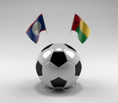 Belize - Gine-Bissau Futbol Bayrakları, Beyaz Arkaplan - 3D Render