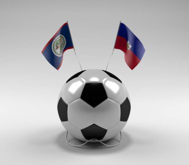 Belize - Haiti Futbol Bayrakları, Beyaz Arkaplan - 3D Render