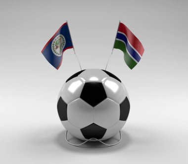 Belize - Gambiya Futbol Bayrakları, Beyaz Arkaplan - 3D Render