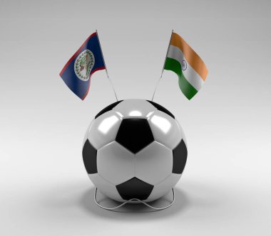 Belize - Hindistan Futbol Bayrakları, Beyaz Arkaplan - 3D Render