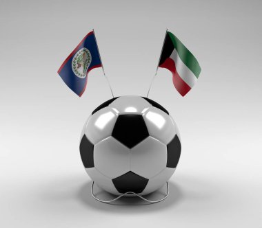 Belize - Kuveyt Futbol Bayrakları, Beyaz Arkaplan - 3D Render