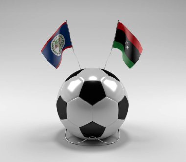 Belize - Libya Futbol Bayrakları, Beyaz Arkaplan - 3D Render