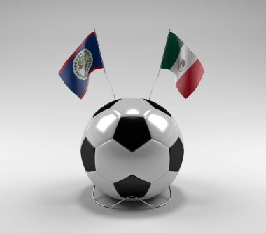 Belize - Meksika Futbol Bayrakları, Beyaz Arkaplan - 3D Render