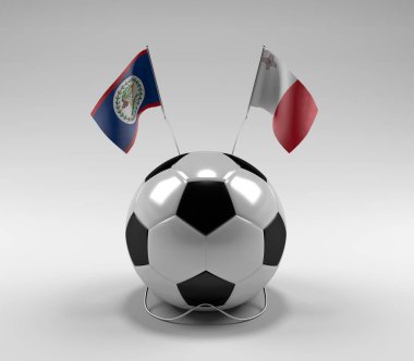 Belize - Malta Futbol Bayrakları, Beyaz Arkaplan - 3D Render