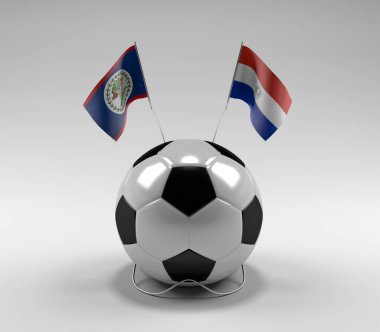 Belize - Paraguay Futbol Bayrakları, Beyaz Arkaplan - 3D Render