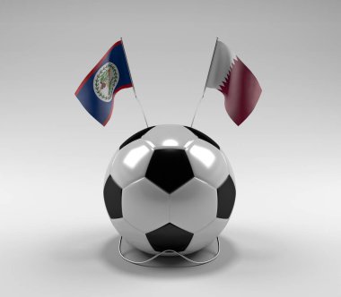 Belize - Katar Futbol Bayrakları, Beyaz Arkaplan - 3D Render
