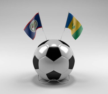 Belize - Saint-Vincent-and the-Grenadines Futbol Bayrakları, Beyaz Arkaplan - 3D Render