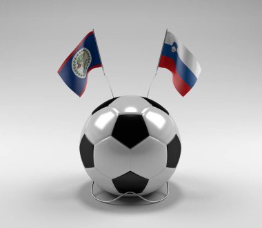 Belize - Slovenya Futbol Bayrakları, Beyaz Arkaplan - 3D Render