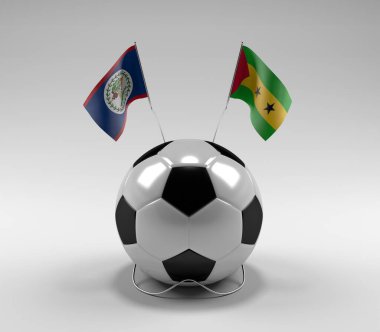 Belize - Sao-Tome-Principe Futbol Bayrakları, Beyaz Arkaplan - 3D Render