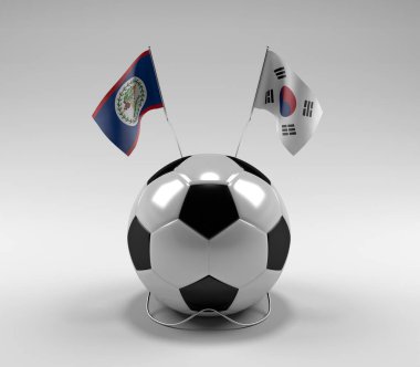 Belize - Güney Kore Futbol Bayrakları, Beyaz Arkaplan - 3D Render