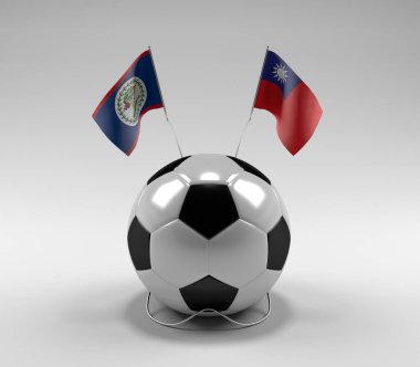Belize - Tayvan Futbol Bayrakları, Beyaz Arkaplan - 3D Render