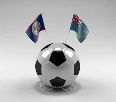 Belize - Tuvalu Futbol Bayrakları, Beyaz Arkaplan - 3D Render
