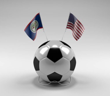 Belize - Amerika Birleşik Devletleri Futbol Bayrakları, Beyaz Arkaplan - 3D Render