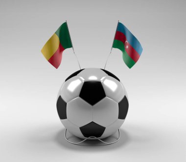 Benin - Azerbaycan Futbol Bayrakları, Beyaz Arkaplan - 3D Render
