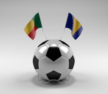 Benin - Bosna-Hersek Futbol Bayrakları, Beyaz Arkaplan - 3D Render