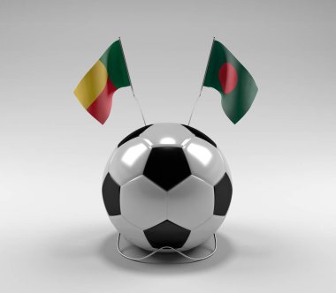 Benin - Bangladeş Futbol Bayrakları, Beyaz Arkaplan - 3D Render