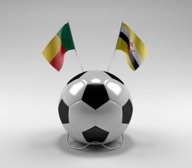 Benin - Brunei Futbol Bayrakları, Beyaz Arkaplan - 3D Render