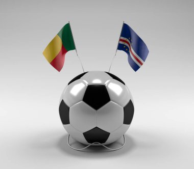 Benin - Cape-Verde Futbol Bayrakları, Beyaz Arkaplan - 3D Render