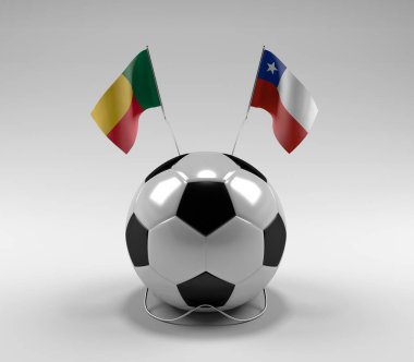 Benin - Şili Futbol Bayrakları, Beyaz Arkaplan - 3D Render