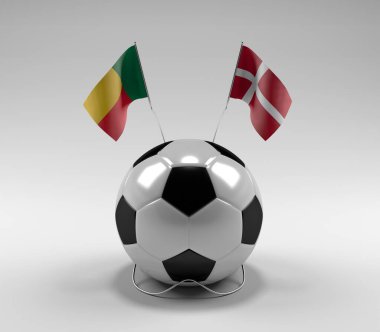 Benin - Danimarka Futbol Bayrakları, Beyaz Arkaplan - 3D Render