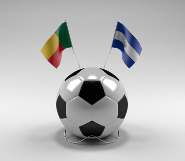 Benin - El-Salvador Futbol Bayrakları, Beyaz Arkaplan - 3D Render