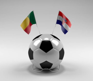 Benin - Hırvatistan Futbol Bayrakları, Beyaz Arkaplan - 3D Hazırlama