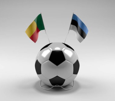 Benin - Estonya Futbol Bayrakları, Beyaz Arkaplan - 3D Render