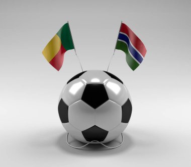 Benin - Gambiya Futbol Bayrakları, Beyaz Arkaplan - 3D Render