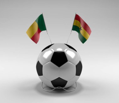 Benin - Gana Futbol Bayrakları, Beyaz Arkaplan - 3D Render